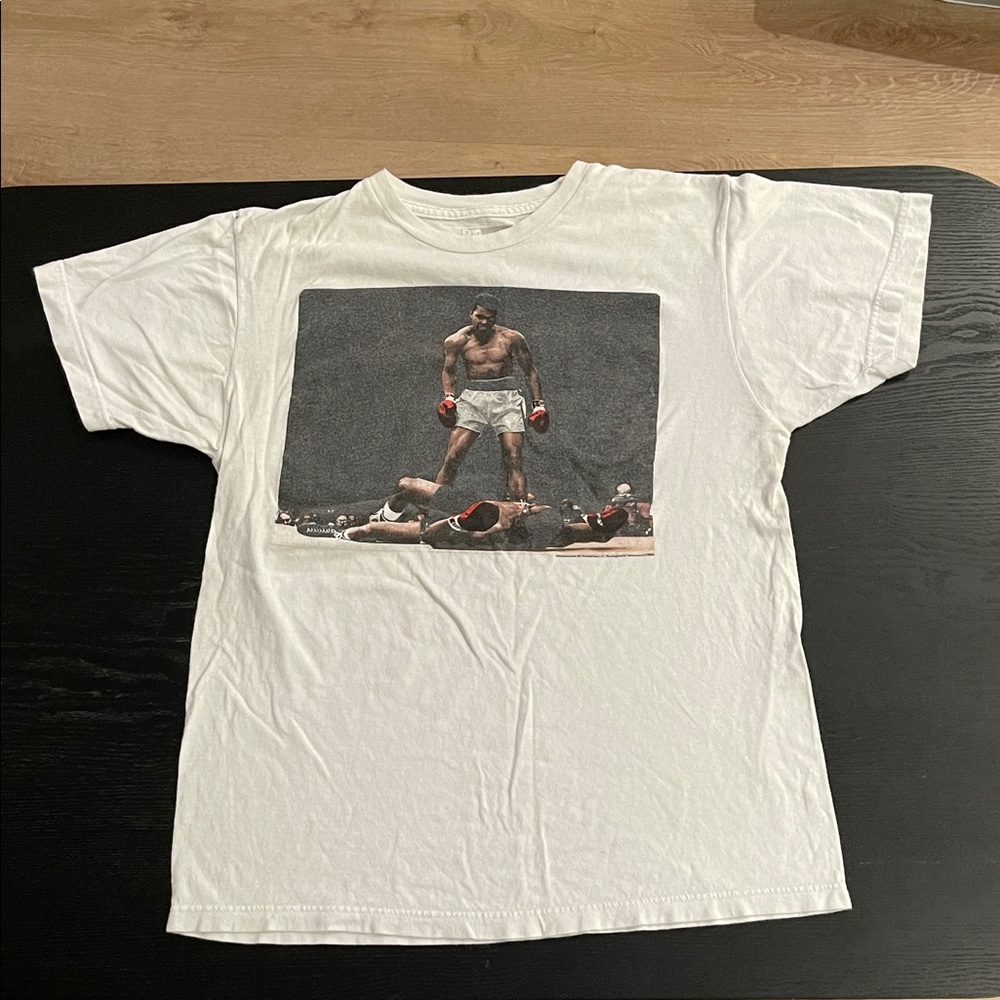 White Graphic Tee with Boxing Print